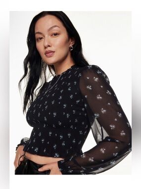 Wilfred Tempest Blouse / medium/ Black / Forget Me Not Smocked Chiffon Aritzia